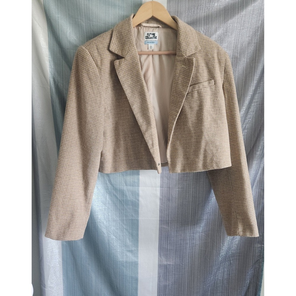 Future Collective Cropped Plaid Wool Blend Blazer Academia Chic Classic Preppy L